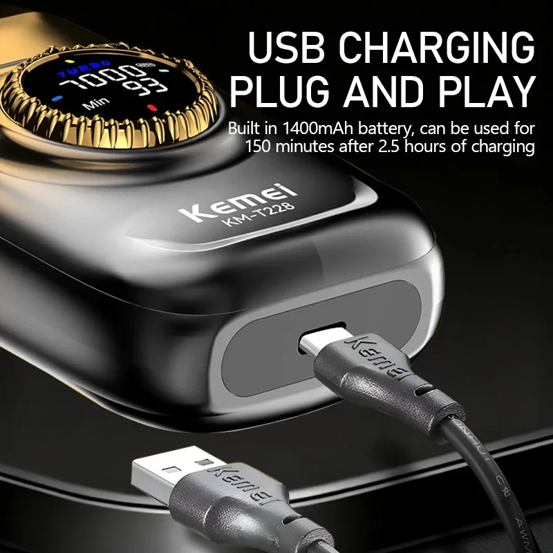 케메이 KM-T228 듀얼 플로팅 헤드 전기면도기 휴대용 전기면도기 파워 모터 스마트 터치 남성용 그루밍 면도기