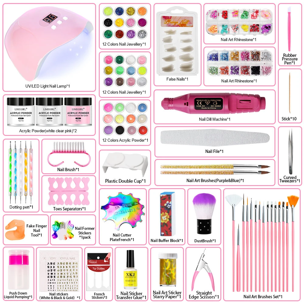 Acrylic Powder French Manicure Dust Professional White Clear Pink Crystal Polymer Builder Nails Extension Gel Kit Nail Set 2