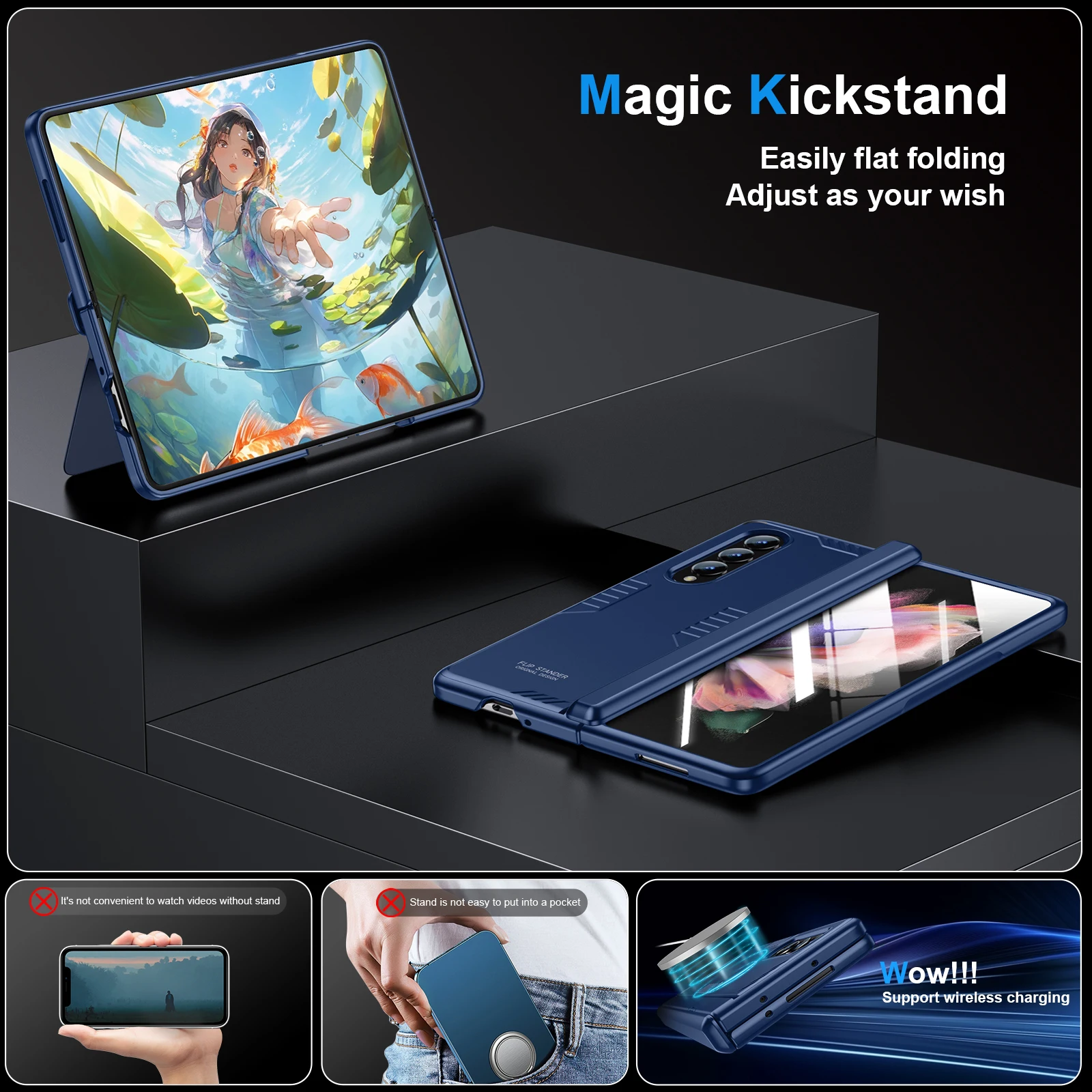 Shockproof Slim Case with Hidden Kickstand & HD Screen Protector - Hinge Protective Cover