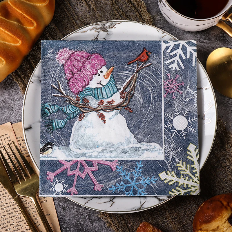 Tissue Paper Decoration 10/20pcs Colourful Printed Christmas Tree Cartoon Snowman Printed Tissue Paper Christmas Birthday Party Table Decoration Paper