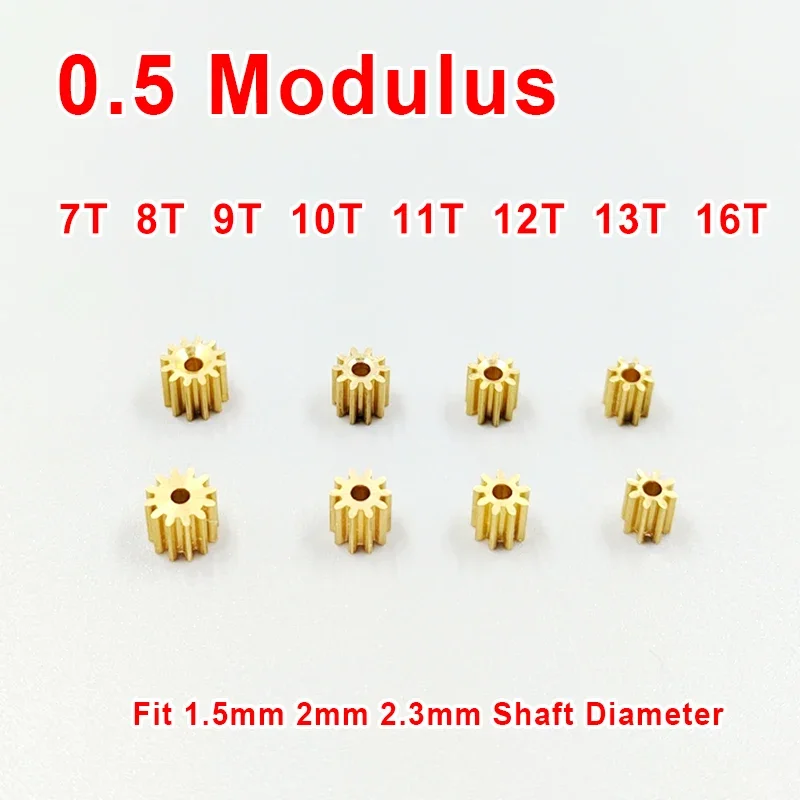 1PCS 0.5M Copper Pinion Gear 7T-16T Teeth Toy Parts Metal Gears Hole 1mm-2.3mm Spindle Transmission Gear