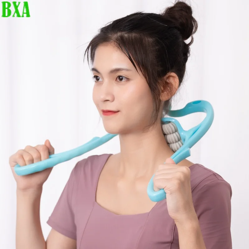 1Pc Neck Massage Cervical Massager Clip Artifact Six Wheel Neck Kneading Massager Manual Multifunctional Home Use (pink/blue) freestanding manual retractable awning 400x300 cm blue white