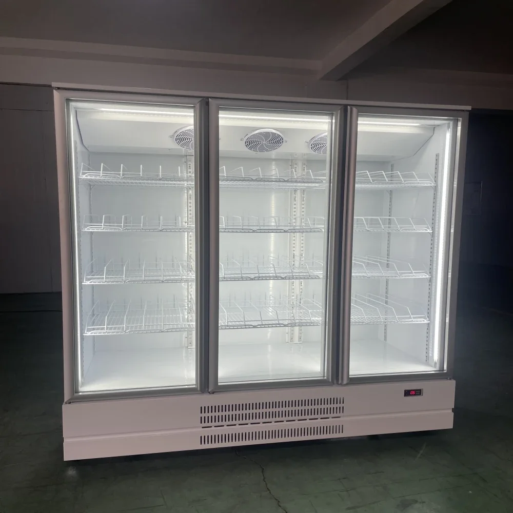 Tripple Door Energy Cold Drink Upright Display Cooler Slim Cool Supermarket Meat Showcase Refrigerator