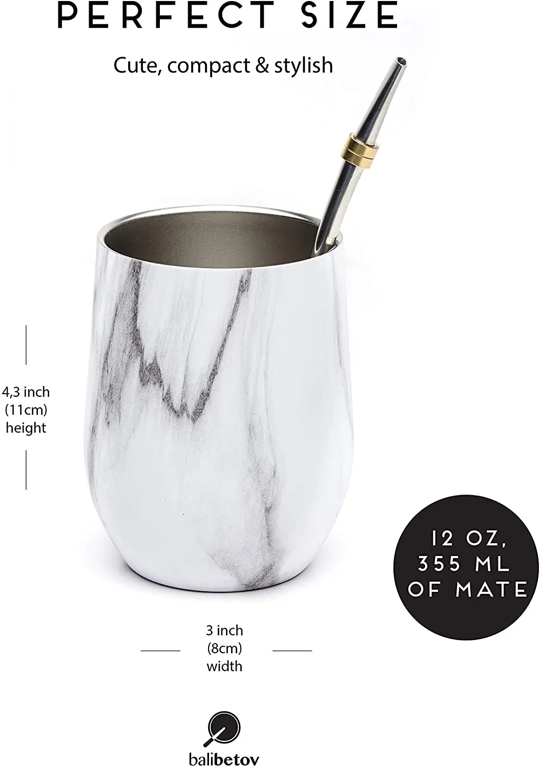 Modern Mate Cup and Bombilla Set (Yerba Mate Cup) -Yerba Set Double Walled 18/8 Stainless Steel