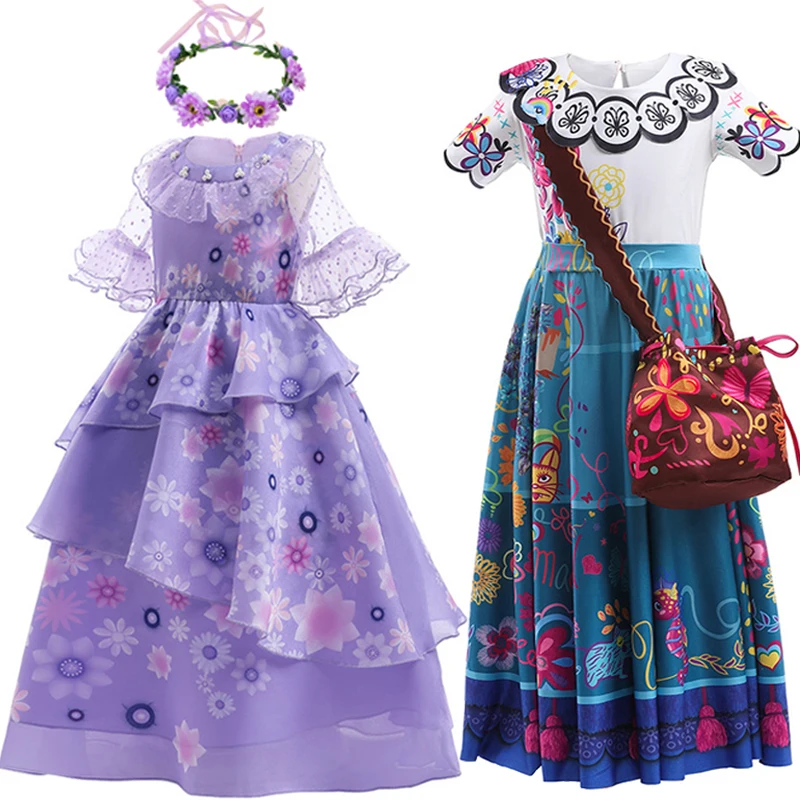 Encanto Mirabel Madrigal Dress Kids Cosplay Costume Teens Girls Carnival Fancy Princess Role-play Dress Children Clothes 3-10 Y