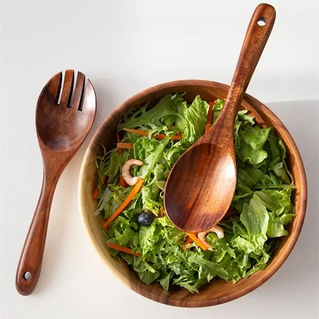 Wooden Salad Spoon and Fork Set Utensil 1