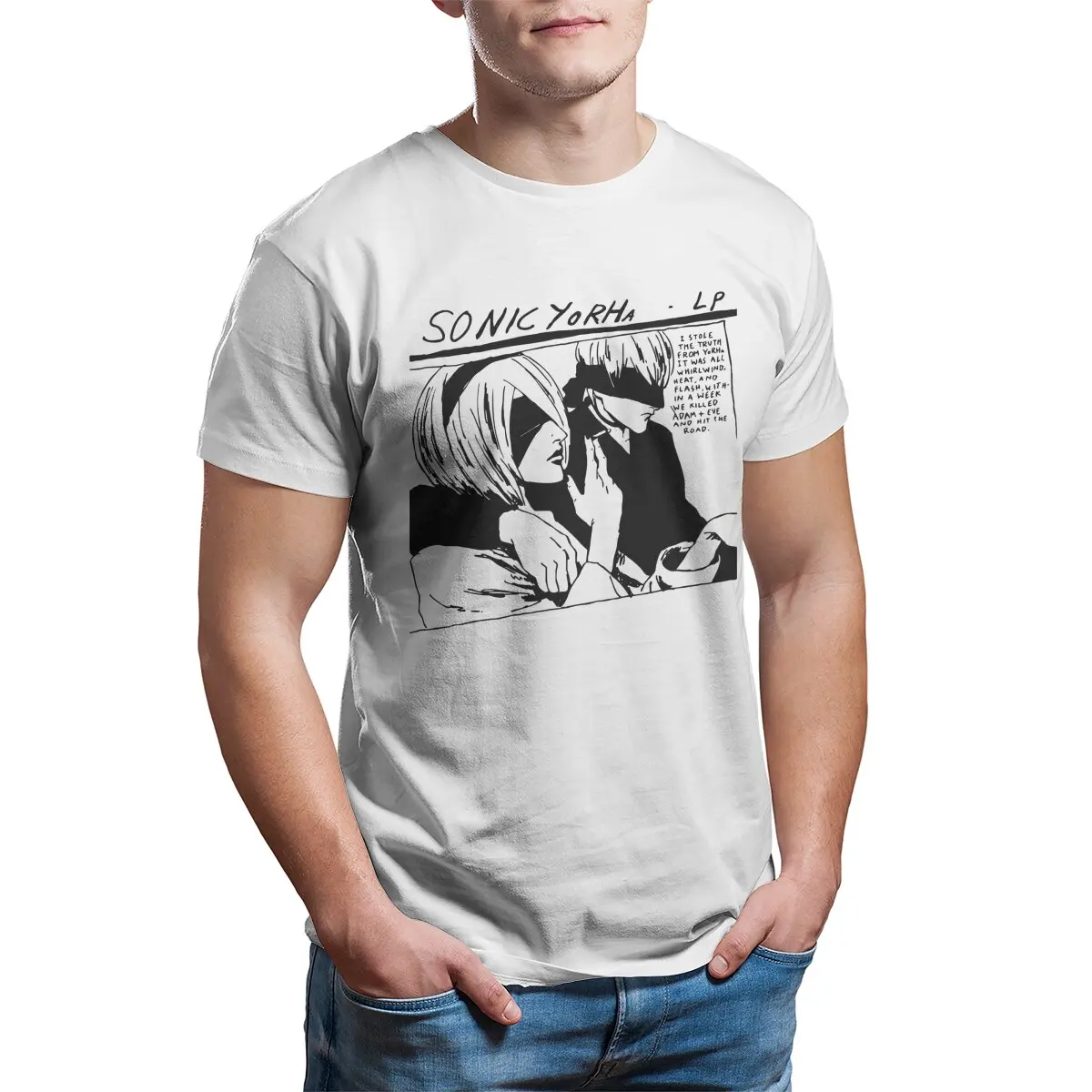 thumbnail image 1 of Camiseta estampada con imagen de NieR Automata Sonic YoRHa 100 % algodón, original, talla grande, camiseta estampada, camiseta hentai de anime japonés, 1 of 4