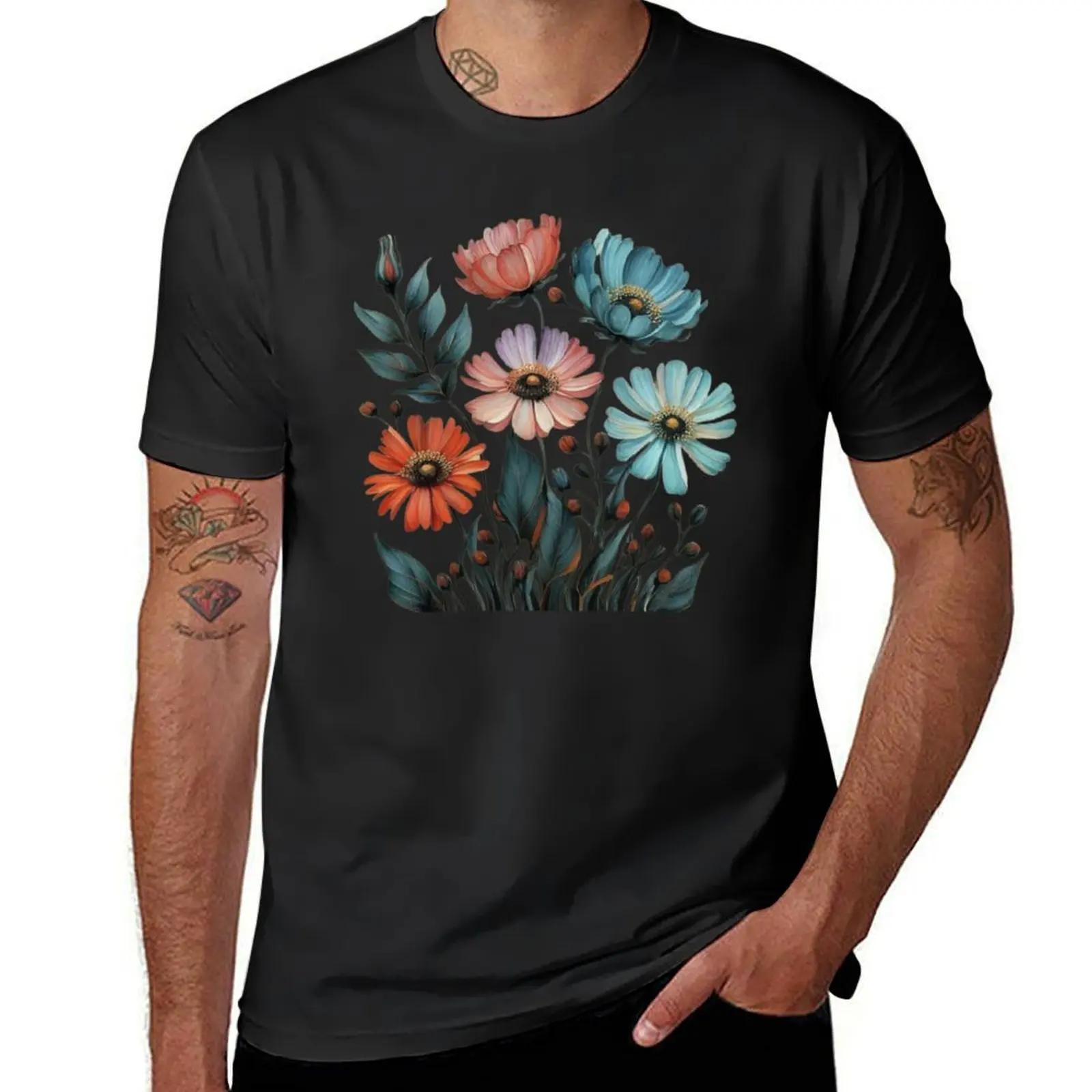 

Spring flowers sticker T-shirt vintage anime funny t shirts for men