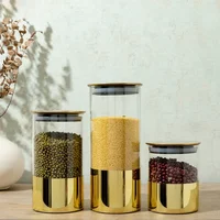 Golden Glass Sealed Can Coffee Bean Storage Container Snack Dried Fruit Storage Tank Metal Cover Home Kitchen Storage Ornaments 2
