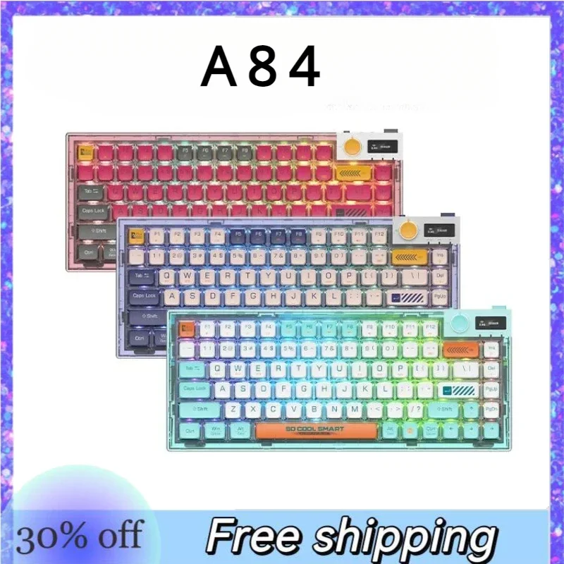 

Original A84 Wireless Bluetooth Three-mode Mechanical Keyboard with Fully Transparent Body and Trendy Display Gaming Keyboard