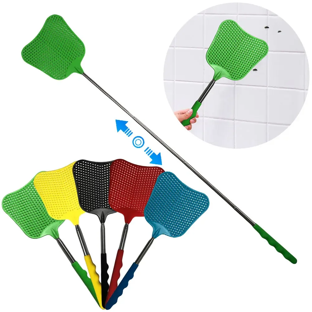 2Pcs Telescopic Fly Swatters Extendable Handle Fly Swatters Manual Bugs Killer Tools for Indoor Outdoor