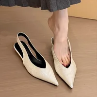 Femmes sandales 2024 printemps nouveau cuir bout pointu Slingback sandales femmes élégant plat mince chaussures quotidiennes femmes Sandalias De Mujer 5