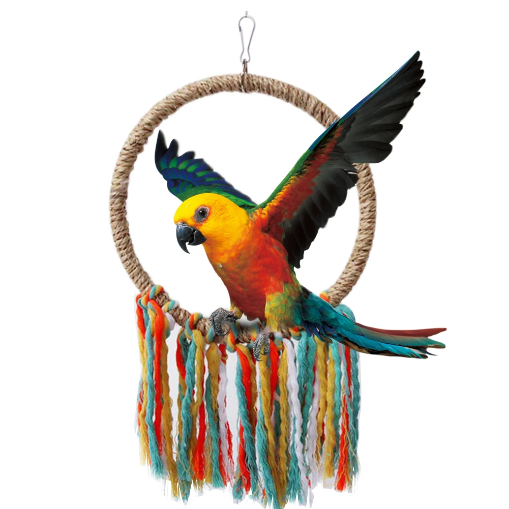 

Pet Bird Parrot Toy Bird Supplies Cotton Rope Circle Toys Chewing Bite Parrot Perch Hanging Cage Swing Rope Ring Stand Climb Toy