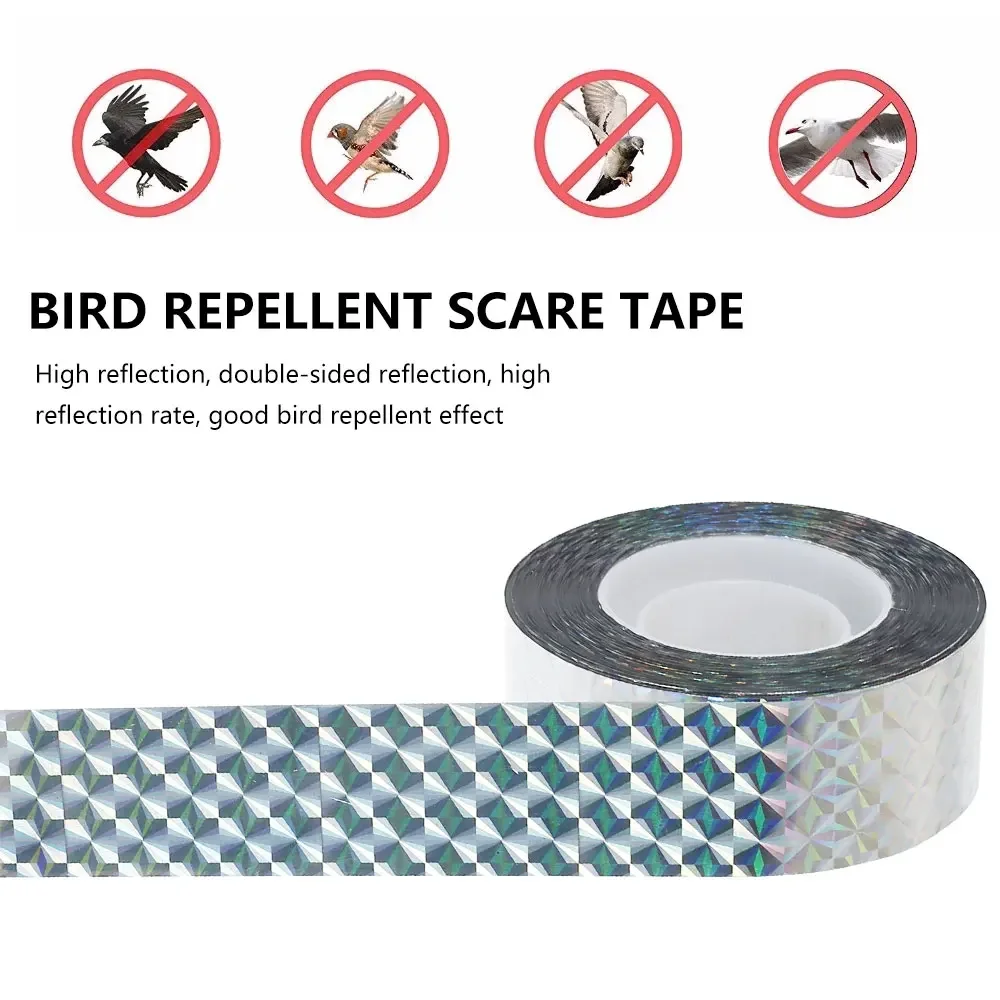 Nastro Anti-uccello Multi-dimensioni nastro repellente per uccelli riflettente lampeggiante piccioni Crow Keep Away nastro repellente per uccelli a doppia faccia