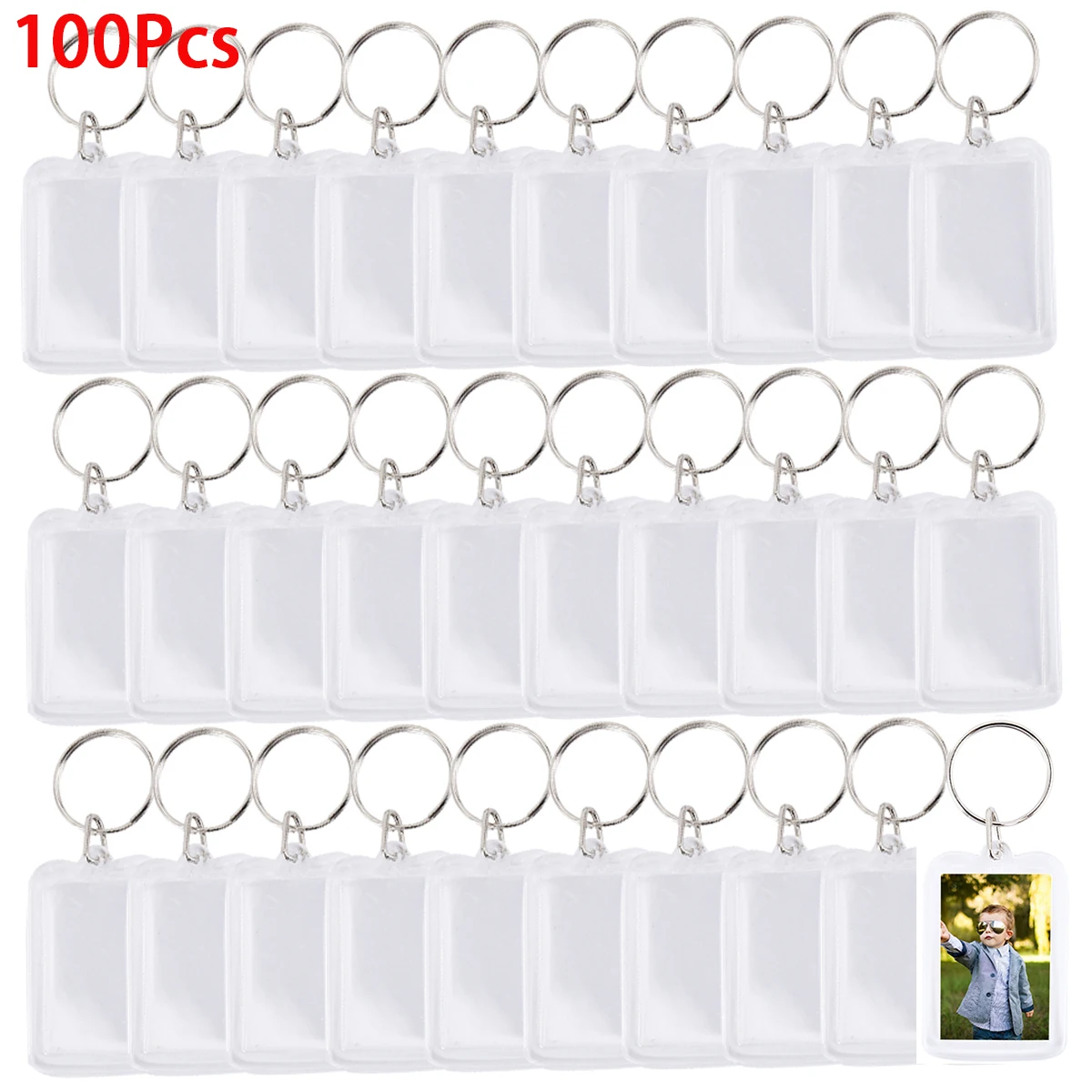 100pcs Blank Photo Keyrings Acrylic Blank Picture Insert Keychain