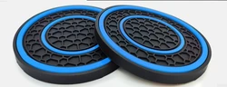 Set of 2 Anti - Slip Car Console Coasters - 7cm Honeycomb Design (2pcs - blue)