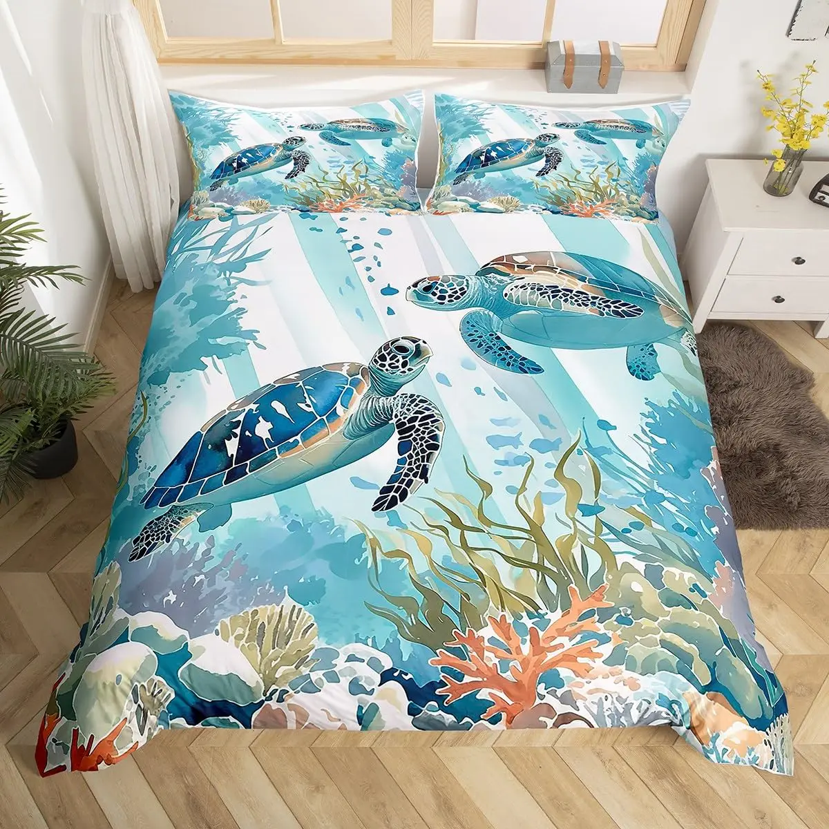 Ocean Life Duvet Cover Sets for Kids Teens Queen Size Lightweight Down Quilt Covers 2 Pillowcases 1 Comforter Cover No Comforter 6