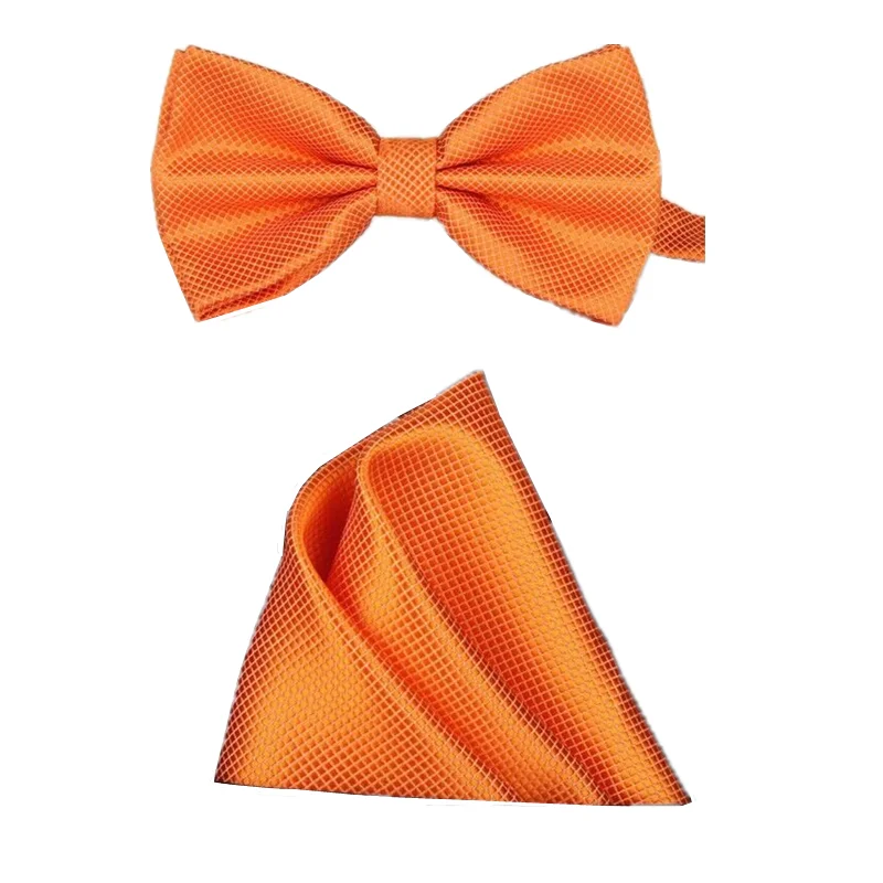 Solid Business Bow Tie Men Vintage Orange Purple Black Yellow Silver Bowtie For Weddings Pocket Square Handkerchief Set