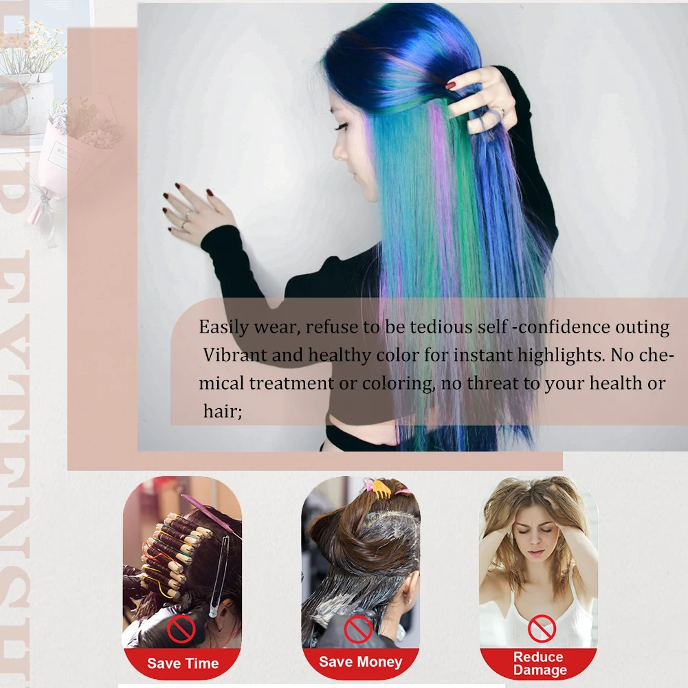 Extensions de cheveux synthétiques à clipser colorées pour femmes, postiches droites arc-en-ciel, fête de cosplay, Noël, nouvel an, 22 po, 10 pièces