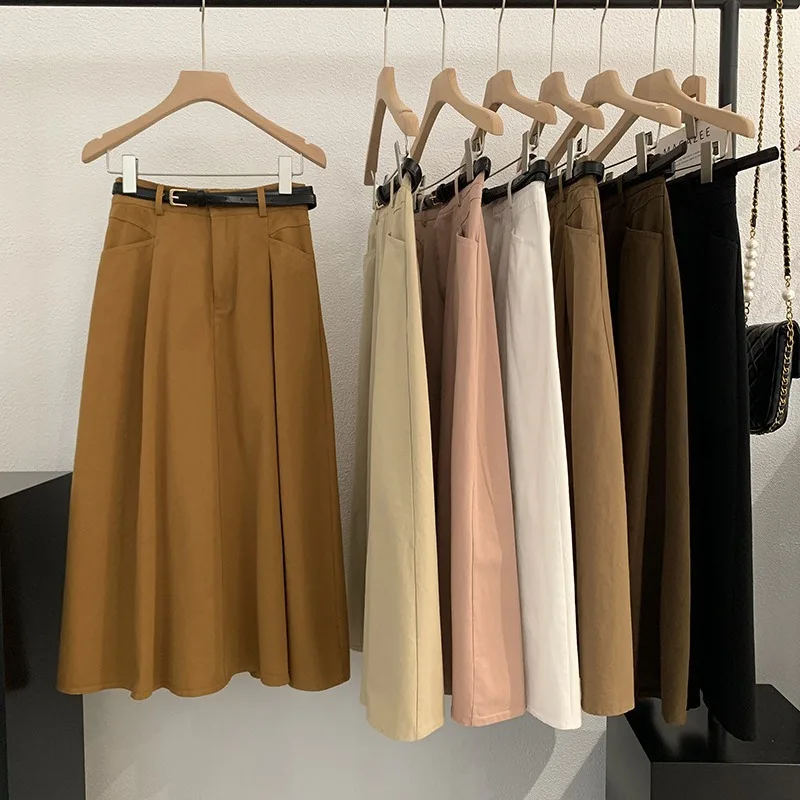 

Skirts Women Black Basic Summer Women Korean Fashion College Style Long Skirt High Waist Ladies Spring Casual A Line Skirts 2024