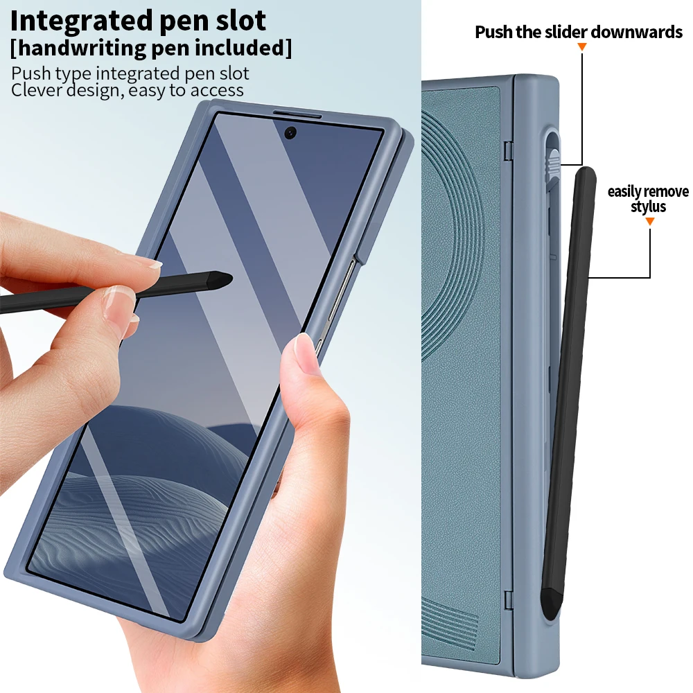 Premium PU Leather Foldable Case with Magnetic Hinge Protector, Stylus, and Privacy Screen Film