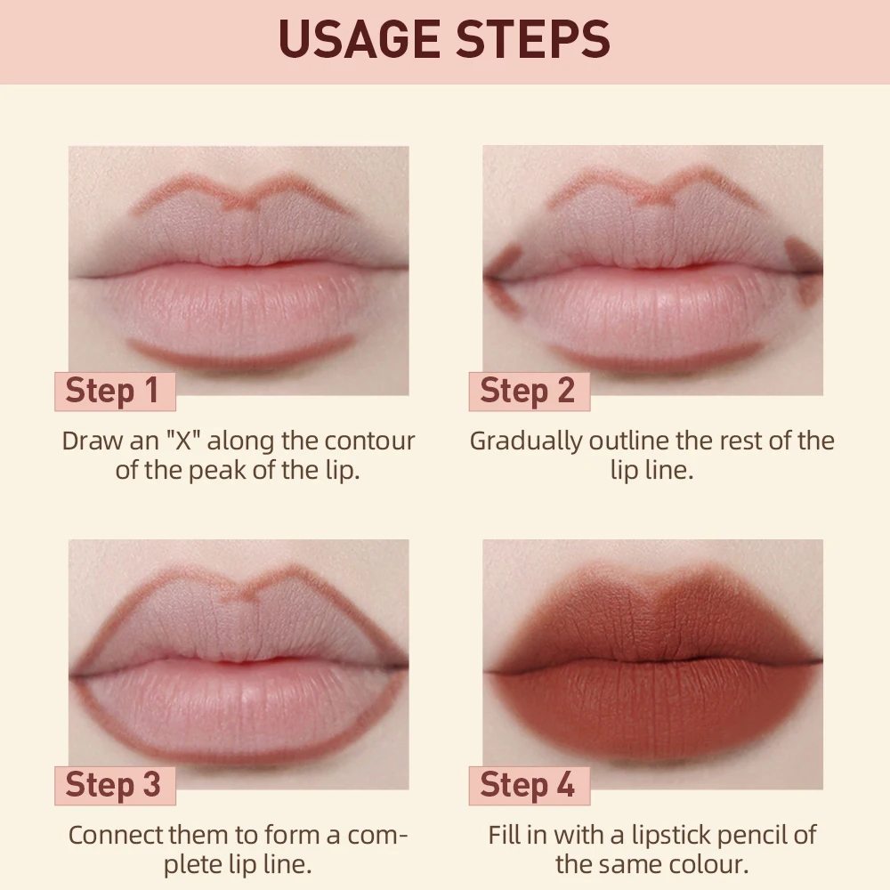 QIBEST 2pcs Lipstick Lipliner Pen Set Matte Velvet Lip Liner Pencil Contour Makeup Sexy Red Lip Stick Long Lasting Cosmetics 6