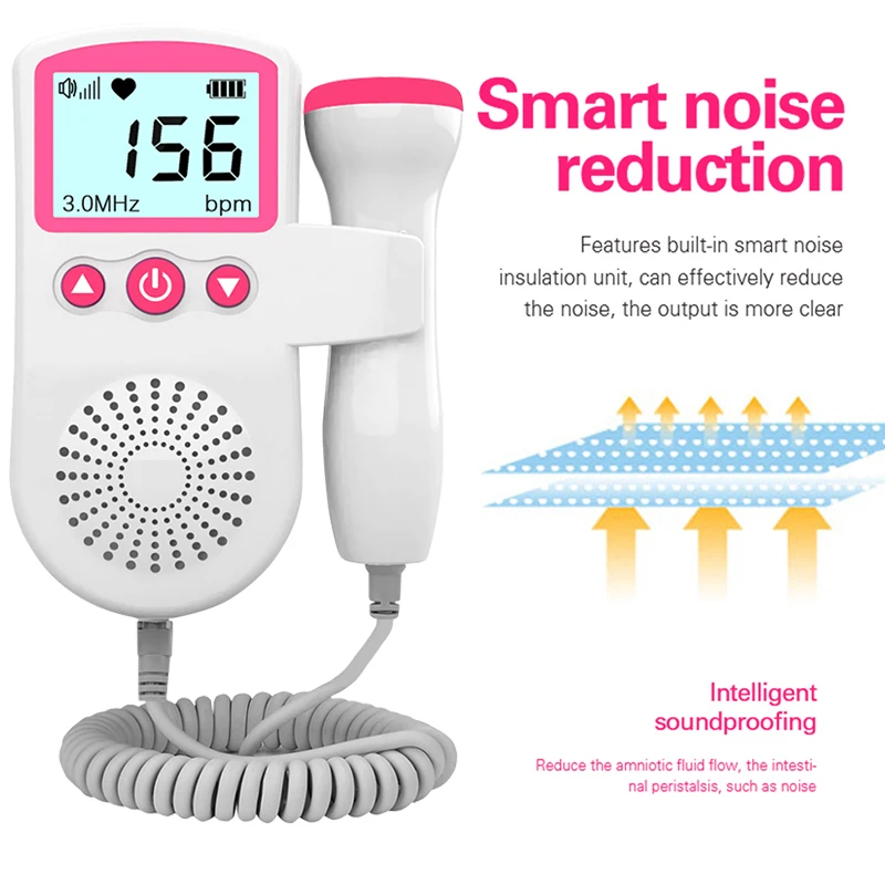 Fetal Doppler Hand-held Pocket Portable Sound Baby Heart Pregnancy Ultrasound Fetal Detector Machine Baby Heart Rate Monitor 3.0