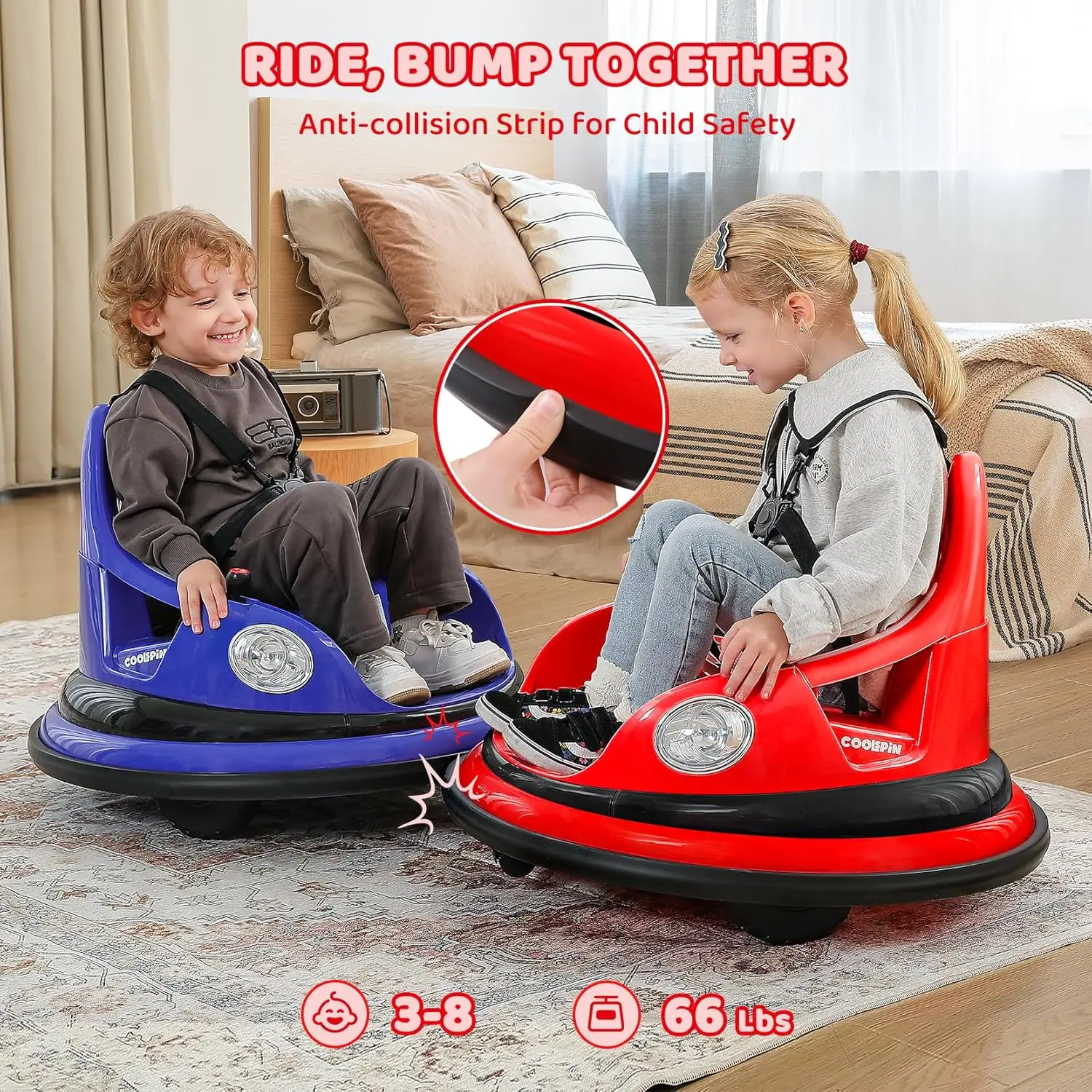 Kids Bumper Car, 1.9mph Max, 12V Electric Car for Toddlers, 360&deg;Spin Bumping Car with Music, 5 Lighting Mode, DIY Stickers, Ride