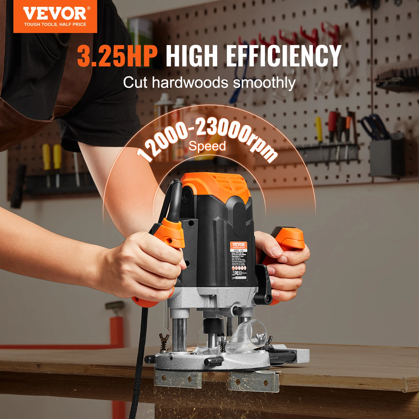 Plunge Router VEVOR 3-1/4 HP 120V Variable Speed Plunge Router for Woodworking