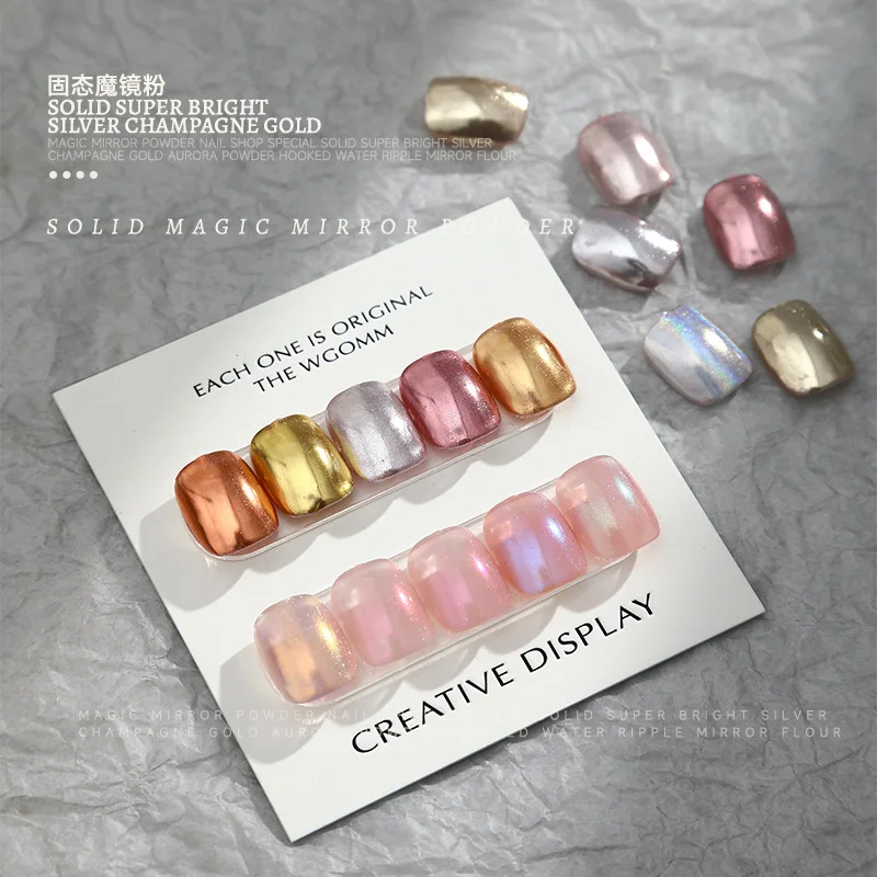 1Box Metallic Chrome Nail Powder Multi-Colors Nail Powder Palette Solid Aurora Chrome With 1 Pcs Eyeshadow Stick