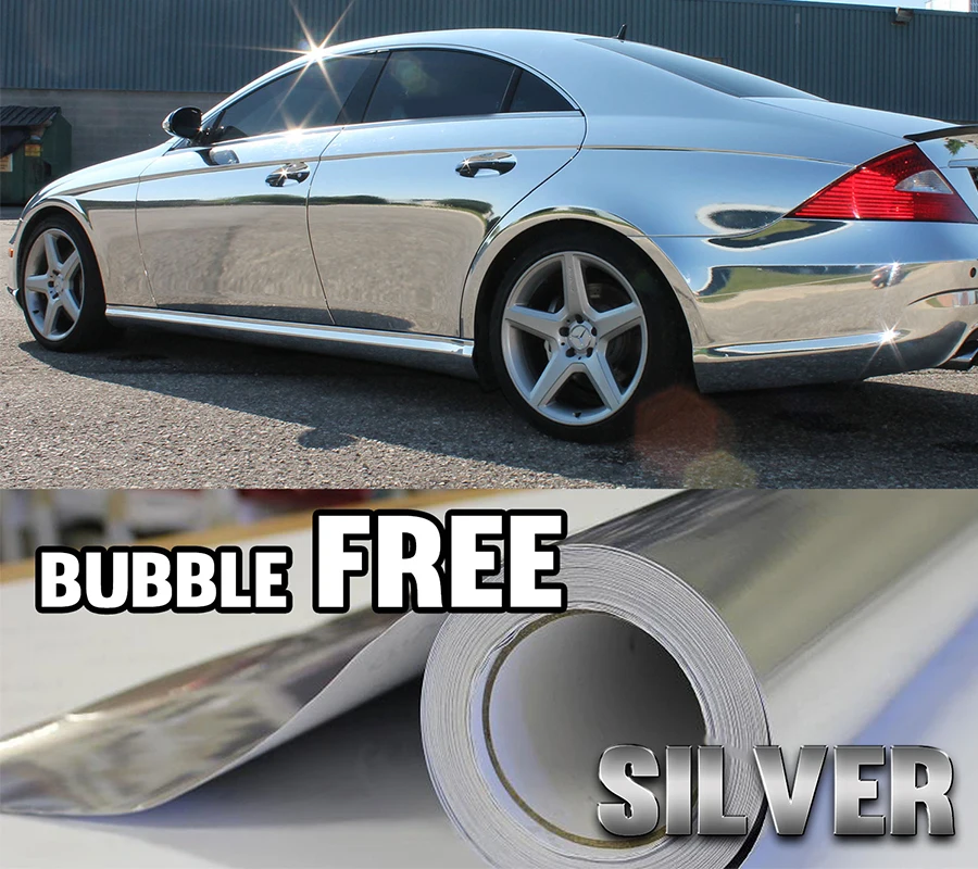 Silver Chrome Mirror Vinyl Wrap Film Car Sticker DIY Decal Roll Anti-UV  Waterproof Car Wrap Sticker 