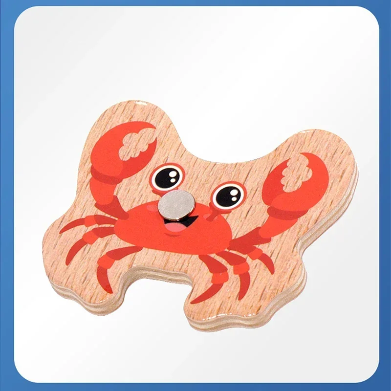 Wooden Magnetic Fshing Toy Marine Life Cognition Fish Rod Toys Children Early Educational Parent-child Interactive Board Game 5