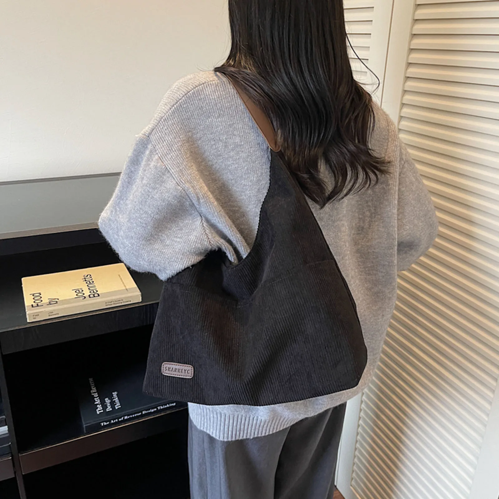 Corduroy Canvas Shoulder Bag Large Capacity Simple Crossbody Bag Casual Tote Bag School Travel Shopping Backpack