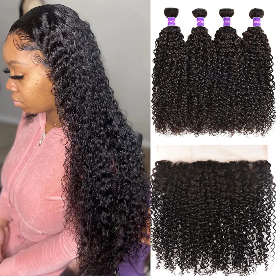 

Indian Kinky Curly Bundles With Closure HD 13x4 Lace Frontal With Bundles Human Hair Bundles With Frontal Closure Virgin Hair