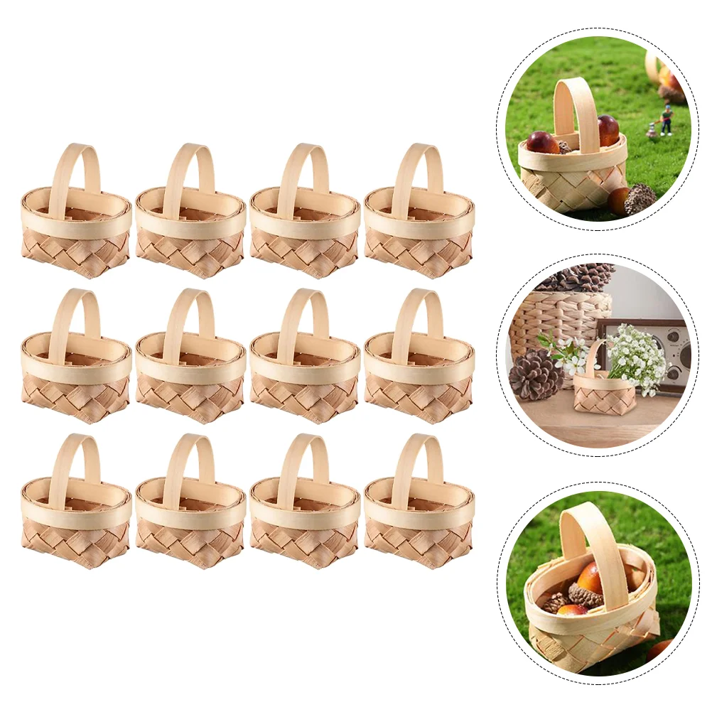 

Manual Woven Mini Baskets Small Wicker Candy Baskets Handheld Flower Basket Sundries Storage Containers Picnic Party Favor