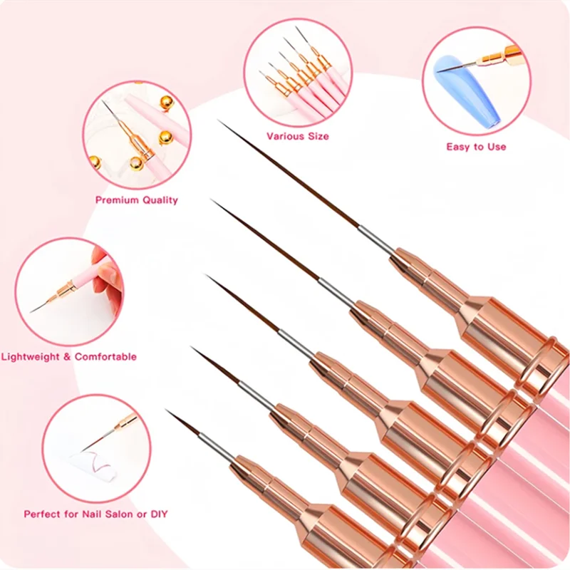 Nail Art Liner Brushes Set Elongated Lines Striping Drawing UV Gel Painting Nail Design Pen 5 Pcs nail art brushes,nail brushes,nail art tools,gel nail tools