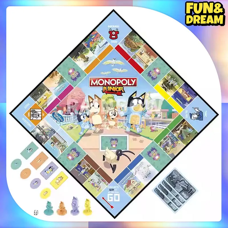 Bluey Little Blue Dog Bluey Kids Junior Edition Monopoly Real Estate Tycoon Toy Board Game Monopoly Board Game Toys Fun Games 2
