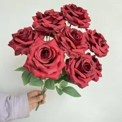 Diamond Roses Bouquet - Elegant Artificial Flowers for Home and Wedding Decor (Wine red)