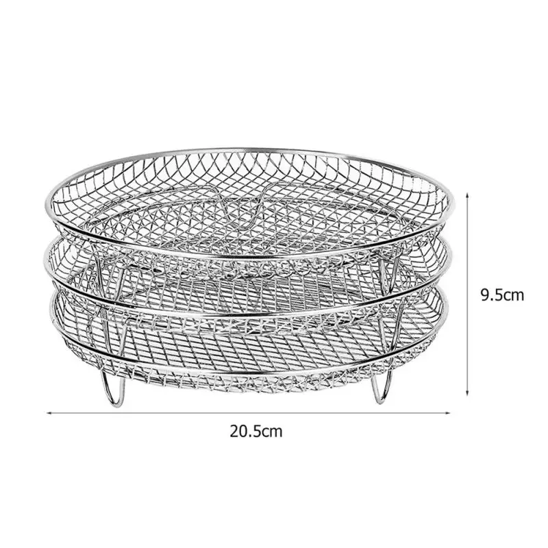 3-layers Air Fryer Rack Stainless Steel Stackable Grid Grilling Rack For Air Fryer Basket Tray Outdoor Camping Cooking Supplies 3