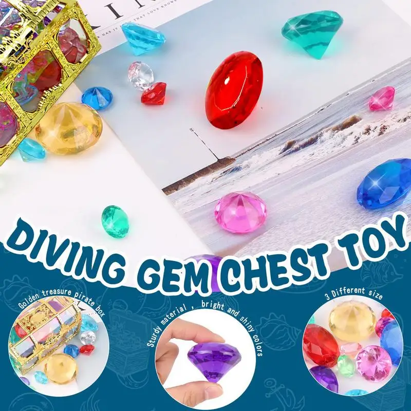 Pool Diving Gems Toys Colorful Diamonds Set With Big Treasure Chests Box Underwater Gems Dive Throw Toy Training Set For Summer treasure hunt toys