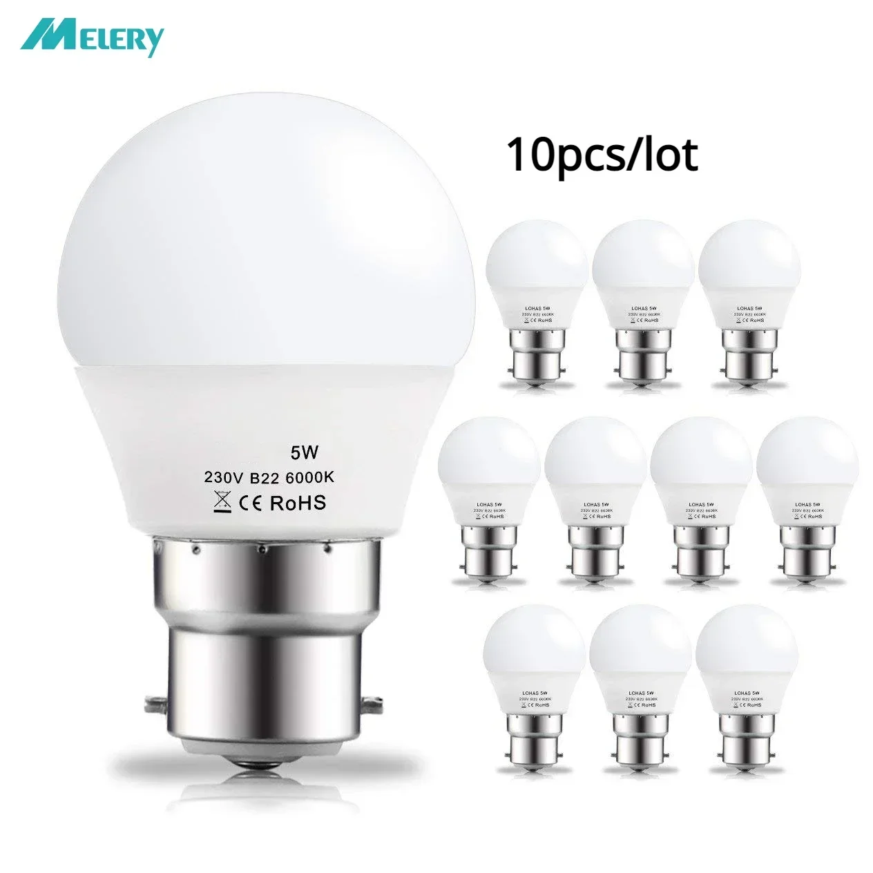 

B22 LED Light Bulb G45 5W Lamp Day White 6000K 400lm Bayonet Base 35W Incandescent Bulbs Equivalent [Energy Class A+] 10Pack