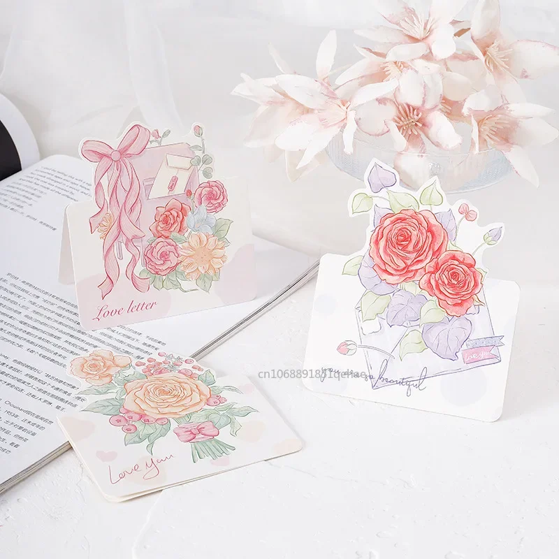 10pcs Bouquet Greeting Card Bow Valentine's Day Christmas Blessing Thank You Gift Message Card for Wedding Bithday Greeting Card