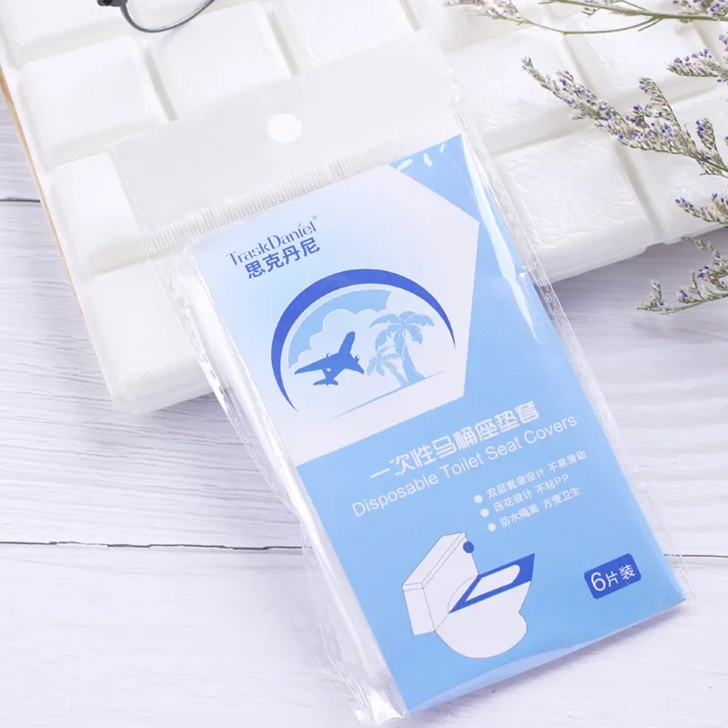 6pcs/pack Portable Disposable Toilet Seat Waterproof Restroom Seat Cover Wood Pulp for Travel/Camping Bathroom