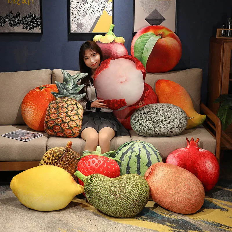 35-55Cm Frutta Realistica Peluche Simulazione Mela Anguria Mlemon Litchi Ango Fragola Pino Mela Durian Cuscino Imbottito
