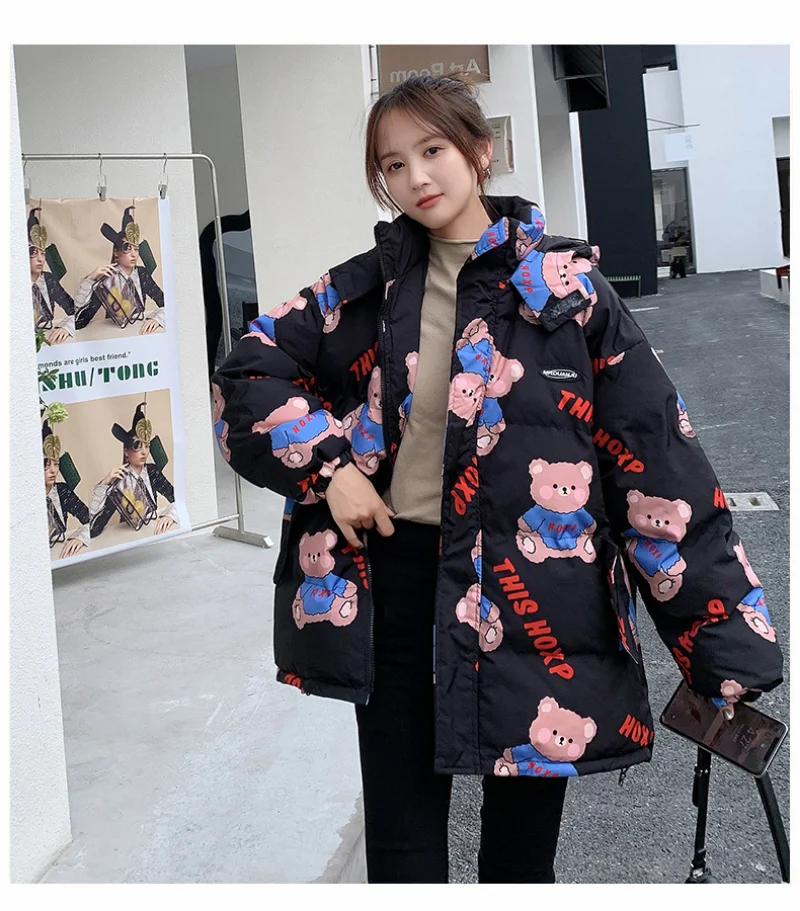 Japanese Sweet Kawaii Cotton Coat Women Winter Plus Velvet Thickening Down Jacket Girl Student Snow Wear Outerwear parkas black