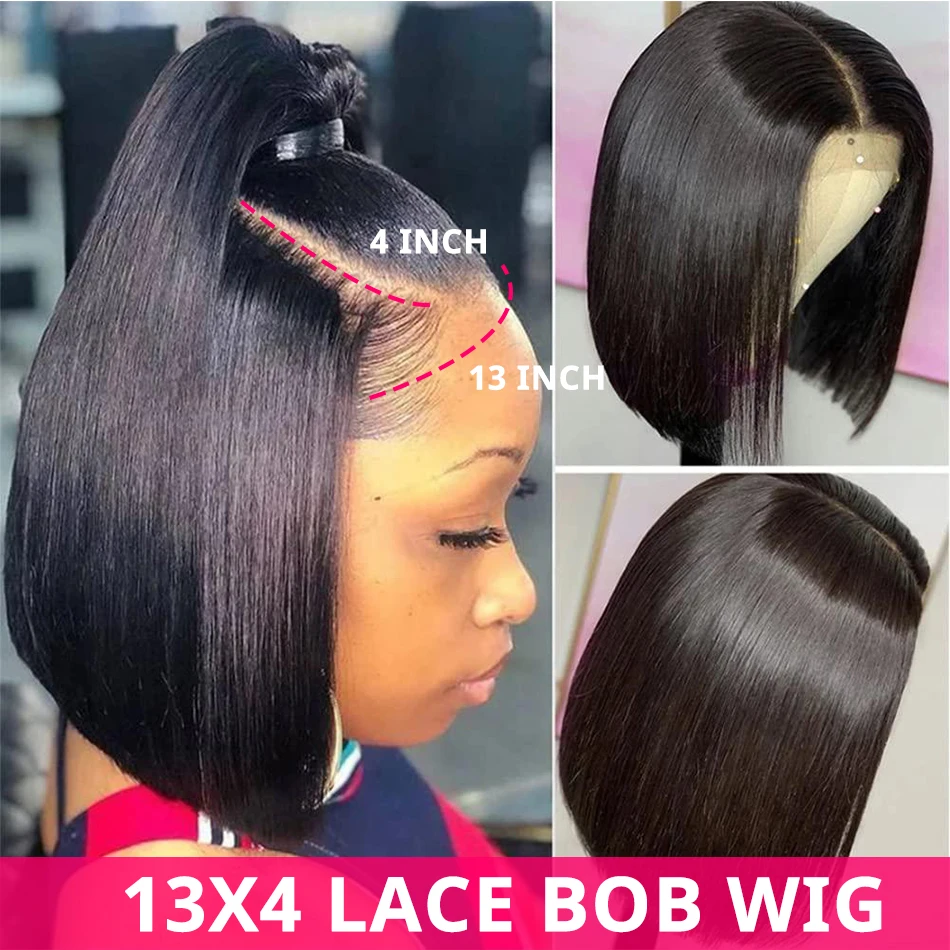 13x4 Short Bob Wigs Lace Front Human Hair Wigs for Women Brazilian Bone Straight Human Hair Wigs T Part Transparent Lace Frontal - Image 3