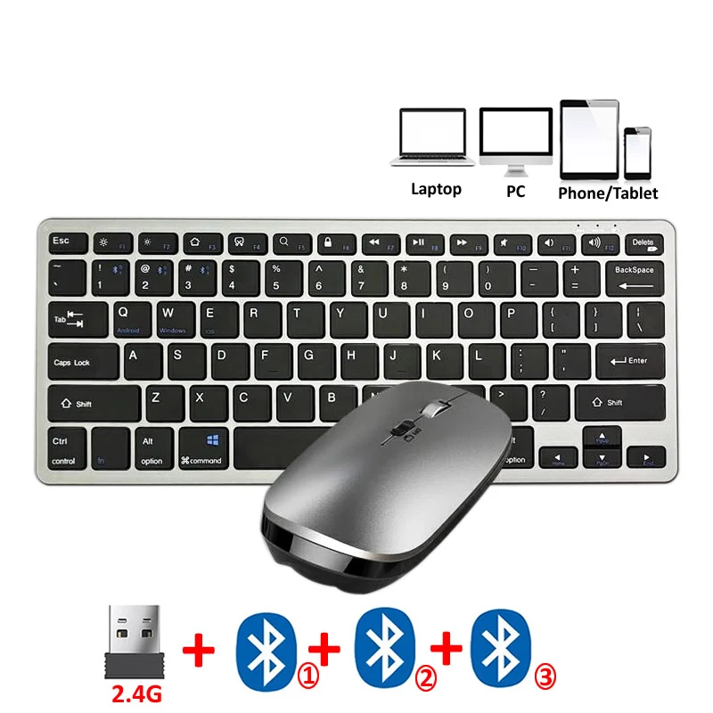 bluetooth keyboard and mouse set JOMAA 2.4G +Bluetooth Multimedia Wireless Ergonomic for iPad Desktop PC Laptop