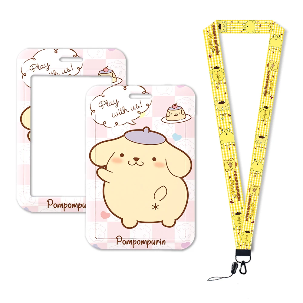 

W New Pompom Purin Credit Card Badge Holder Keychain Cute Cartoon Strap Lanyard ID Campus Cord Neckband Rope Neck Straps