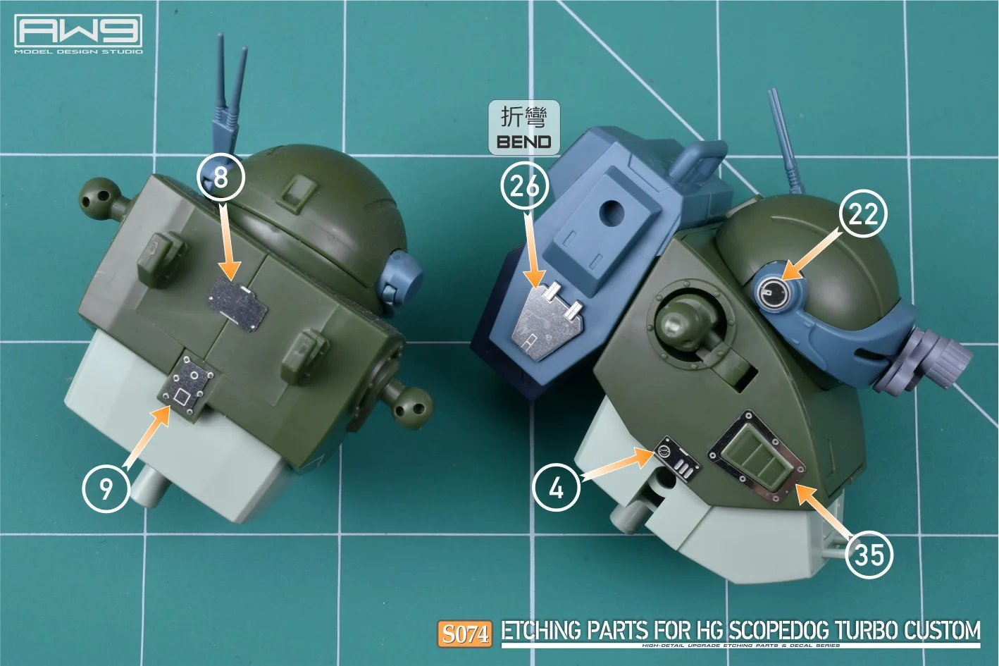 MADWORKS S74 HG SCOPEDOG TURBO CUSTOM 모델 애드온 부품용 고상세 업그레이드 에칭 부품 및 데칼