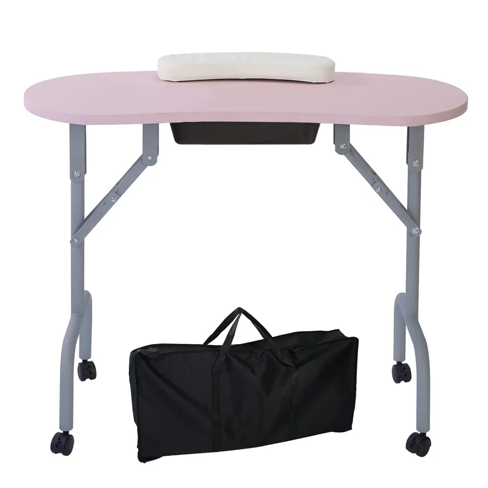 Portable Manicure Table Foldable Nail Desk with Large Drawer Nail Tech Table for Technician Salon Workstation Client